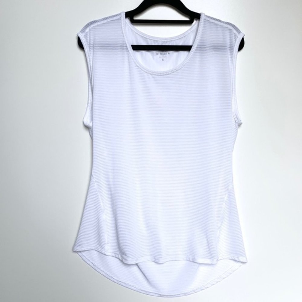 Athleta Chi White Striped Muscle Tank Shirt Small